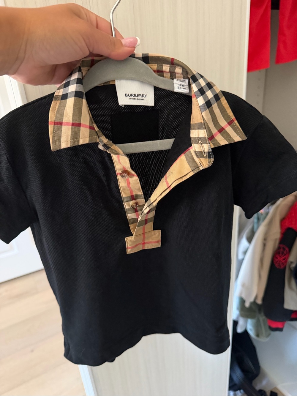 Burberry Black Kids Polo with Signature Check Collar